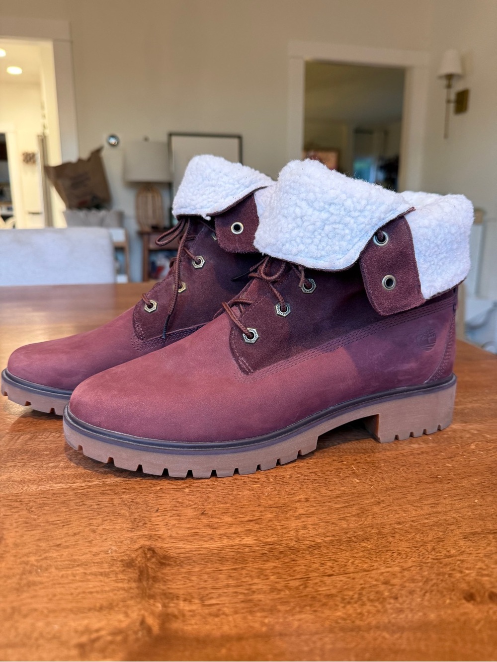Timberland Women’s Jayne Waterproof Fleece Fold-Down Boots in Burgundy